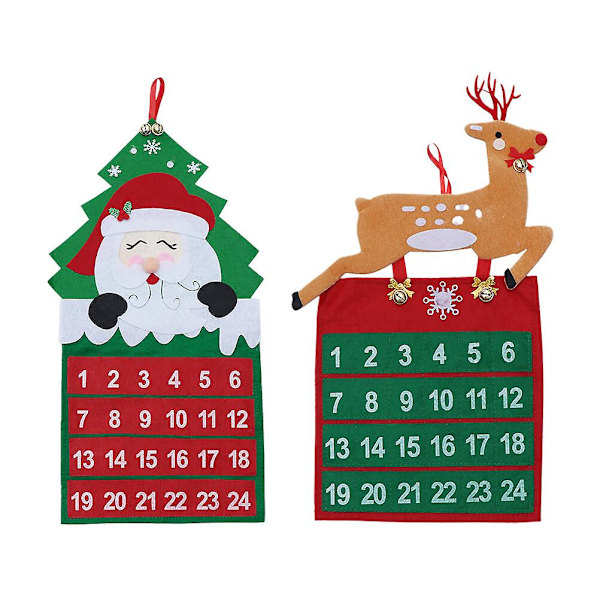 2 stk Juletræspynt Julekalender Nedtællingskalender Pynt Rensedyr Julekalender