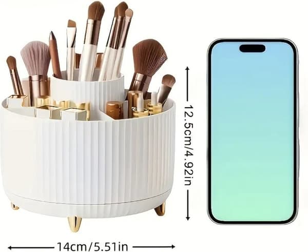 360° Roterende Makeup Organizer, Transparent Hudpleje- og Parfumeopbevaringsboks til Badeværelsesbordplade, Cremhvid