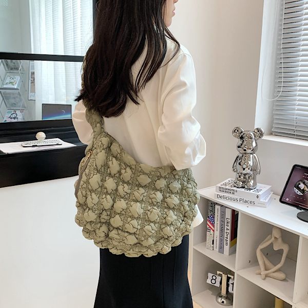 Modebubbla Blom Tote Bag Grön Matcha Moln Cylinder Väska