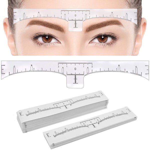 100-pack ögonbrynslinjal, engångsbrynslinjal självhäftande ögonbrynsklistermärke Stencilguide Mätverktyg