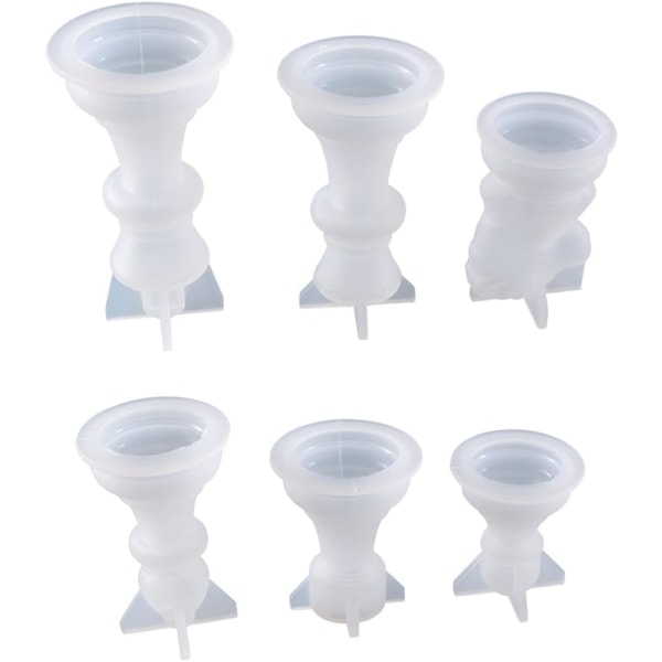 6 stk 3D Silikon Sjakk Harpiksform, Harpiksstøpeform DIY Sjakkbrikker Form Krystall Epoxy Form for DIY Håndverksproduksjon, Hjemmedekor