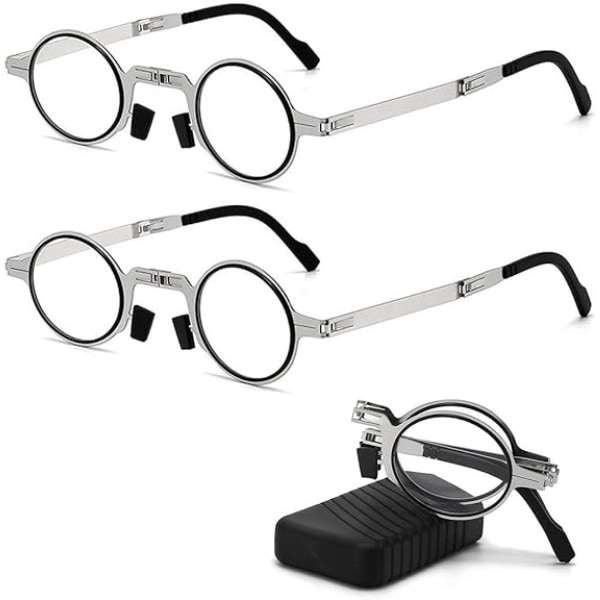2 par hopfällbara läsglasögon Bärbara lätta hopfällbara unisex anti-blå glasögon runda rektangulära glasögonbågar ingår