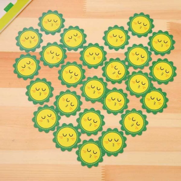 200 stycken solrosklistermärken - glada klistermärken - kort för skolmaterial Första flashkort