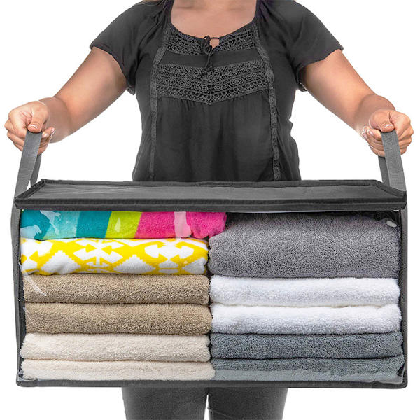 Organiseringsväska för kläder och täcken i ovävd textil, hopfällbar filt- och tröjorganiseringslåda 2-pack