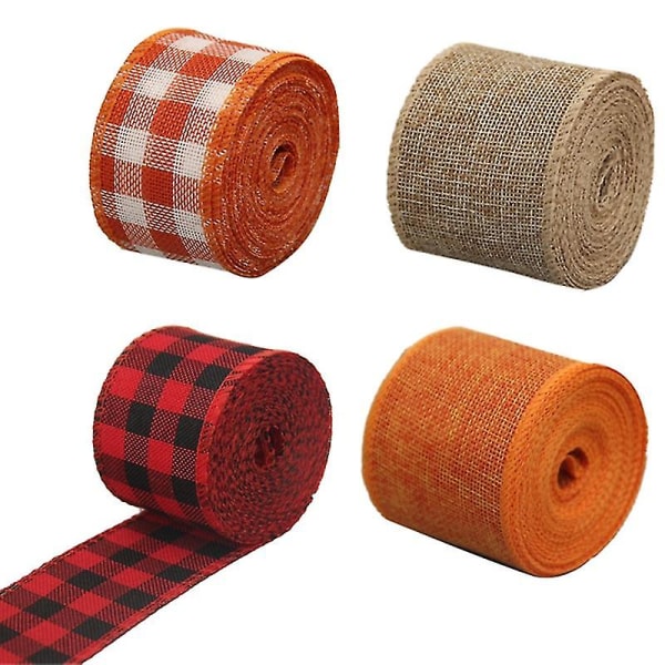 4 Rullar Polyester Inslagningsband Kompatibelt med Höst Thanksgiving Dekoration