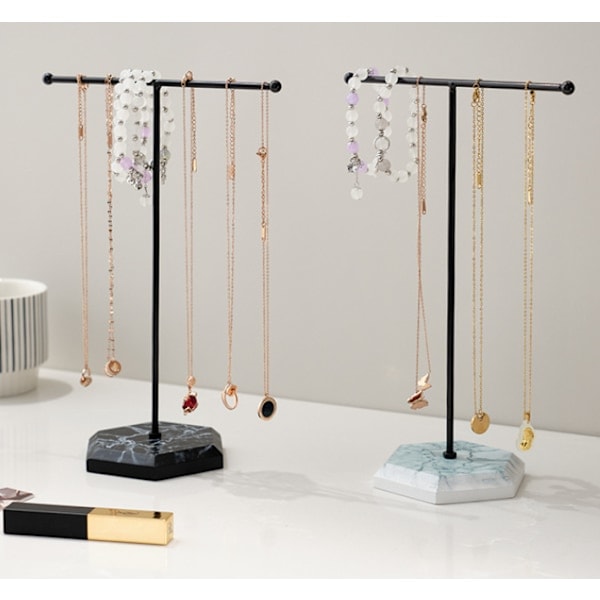 /Ryi/Nordisk stil T-formet halskjede og øredobb displaystativ med avtakbar base for hjem bracelet smykkeoppbevaring, svart