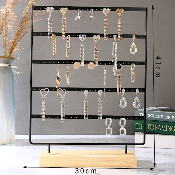 Øreringsholder Display Stativ, Kvinde Piger Gave 6 Lag Smykkestativ, Øreringholder til Vitrine, Bordplade, Sort