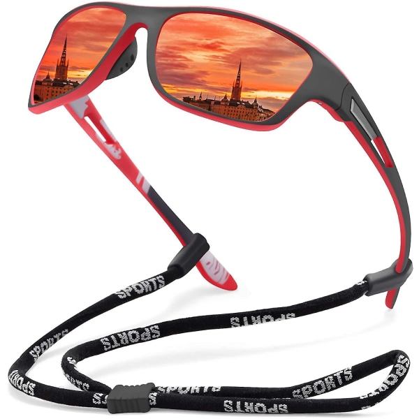 Polarisoidit Urheilulasit Miehille Ajamiseen, Pyöräilyyn, Kalastukseen - Aurinkolasit 100% UV-Suoja Goggles Punainen Peili Red Mirror