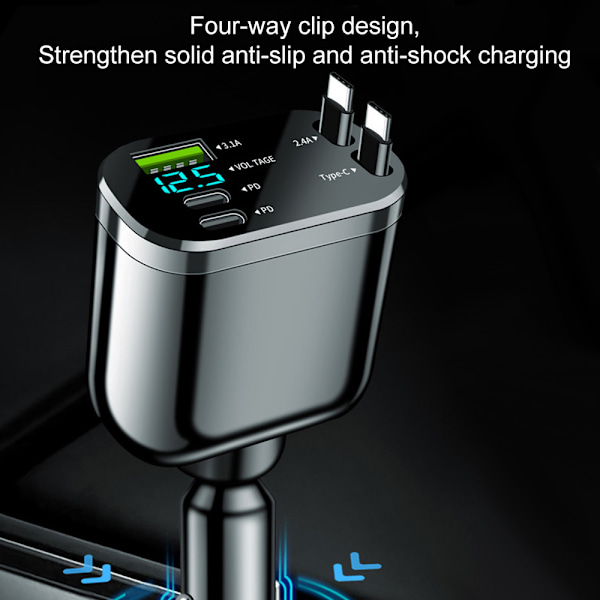 RY/Present för Kvinnor Män Billaddare Tillbehör för iPhone och Android Mini Storlek Snabbladdning Infällbar Billaddare Med Kablar C+C Cables