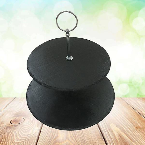To-trins Skifer Kage Stativ Cupcake Dessert Frugt Holder Servering Plade Dispaly Stativ (sort)Sort Black