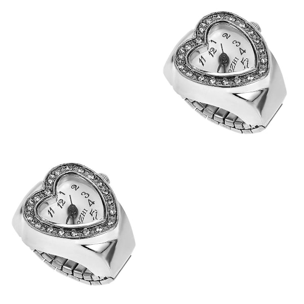 3 stk Elastiske Finger Ring Ur Hjerteformet Kvarts Ur Retro Ur Til Mænd Kvinder 2 stk 2,5X2,5CM 2 pcs 2.5X2.5CM