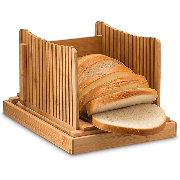 Bambus Brødskjærer - Justerbar, Kompakt, Sammenleggbar, Skjæreguide Med Smulebrett, 3 Justerbare Tykkelser For Hjemmelaget Brød, Brød, Kaker