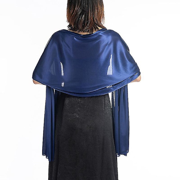 Sjal Kjole Kveldsfest Wrap Bryllup Satin Ren Farge Kappe Shrugs Boleros 200*70cm Marineblå Navy Blue 200*70cm