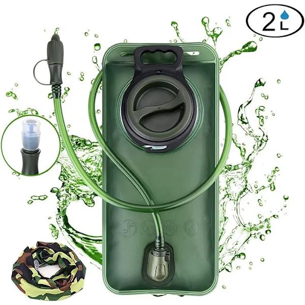 Vattenblåsa 2 Liter Läcksäker Vattenbehållare, Militär Vattenförvaringsblåsa, BPA-Fri Hydration Pack Ersättning, för