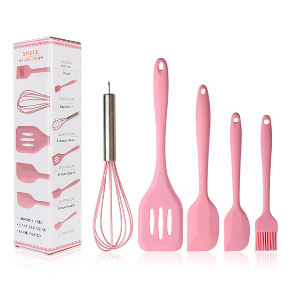 5 kpl Silikoniset keittiövälineet Silikoniset keittoastiat - Lämmönkestävä setti_xrzi pink standard