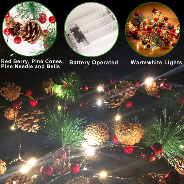 Julgransljus, 3m 30 LED-lampor med julgrankottar, batteridrivna, Mini inomhus LED-ljusslinga för dekoration till sovrum, jul, bröllop