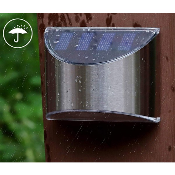 4 stk. Solcellelampe Udendørs Solcelle Vægskinne Rustfrit Stål Vandafvisende Hække Lys 4LED Havegård Landskab Vægskinne IP65, Varmt Lys, 4 stk.