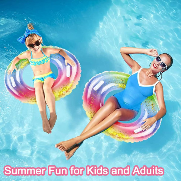Oppustelig Svømme Ring, Skinnende Regnbue Oppustelig Bøje, Voksen Svømme Ring, Flydende Svømme Ring, Svømme Ringe til Sommer Pool Party 90CM