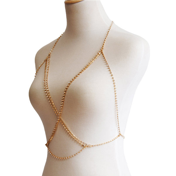 Guld-silverfärgad tunn kedja med blomspetsar, bikini-kroppskedja, halsband, smycke för kvinnor Gold A 1pcs