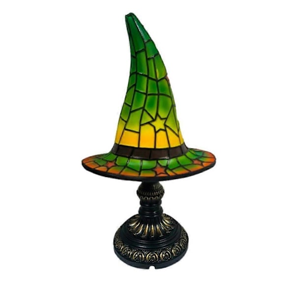 Heksehat Lampe, Håndlavet Gotisk Farvet Resin Natlampe til Soveværelse Green 18cm