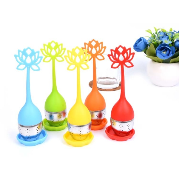Te-infuser Filter 1 Pak Rustfrit Stål Te-kugle - Løse Te-steeper Mesh Te-kop Filter med Blomstformet Silikonhåndtag til