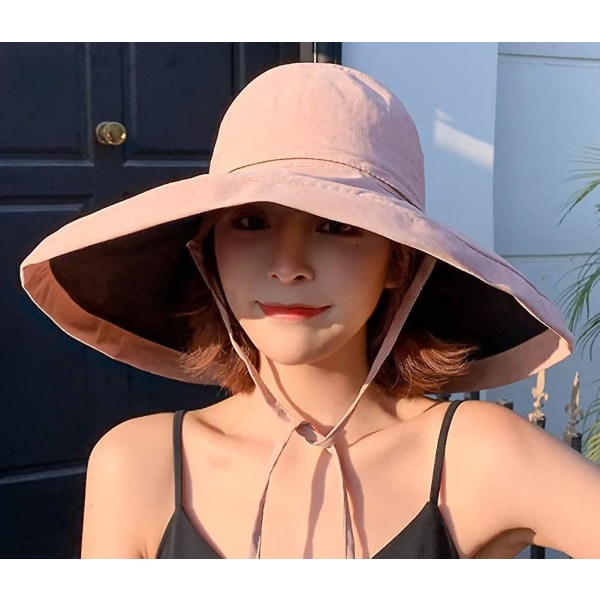 Damhatt, Packbar Vändbar Bucket Hat, UV-Skydd, Bred Brätte, Sommarstrandkeps, Rosa Pink
