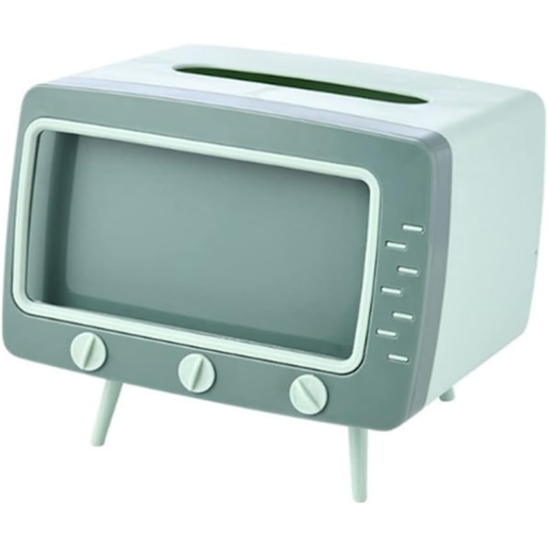 2-in-1-mobiilipuhelimen katseluteline ja TV-kudokslaatikko - söpö ja vintage, luova retro-kasvopaperin jakelulaatikko puhelimen telineellä, kotiin (vihreä)