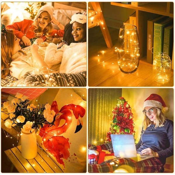LED-batteridrivna ljusslingor, 12 stycken 2m 20 LED Mikro Batteridrivna Koppartrådsljusslingor för Sovrum, Inomhus, Jul, Utomhus, Fest, Bröllop