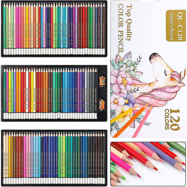 Profesjonelle blyanter for voksne barn, 120 kunstfargede blyanter med 2 stk blyantspissere, tegnefargeblyanter for voksne fargebøker, skisse