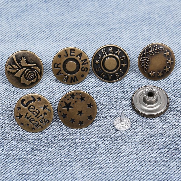 Infällbar Jeansknapp Justerbar Avtagbar Häftfri Metallknapp Legering Rund (100 st)