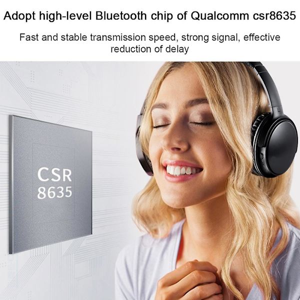 Aktiv støydempende hodetelefoner, Over-ear Bluetooth-hodetelefoner med Hi-fi-lyd, dyp bass, stabil tilkobling, trådløse hodetelefoner for reise, arbeid