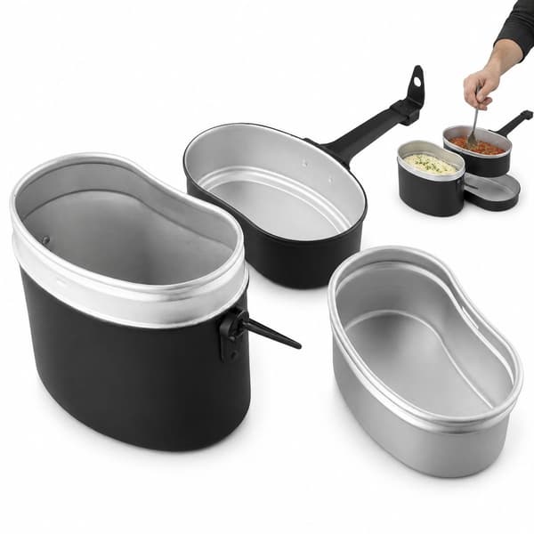 Campingkokset, 3-delad aluminium messkit, kompakt för backpacking, vandring, camping och utomhusmatlagning, 15 x 15 x 5 cm