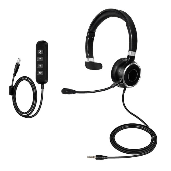 USB-forbundet støjreducerende mikrofon med klar lyd til computer - kompatibel med Call Center - Én øretelefon One Earphone
