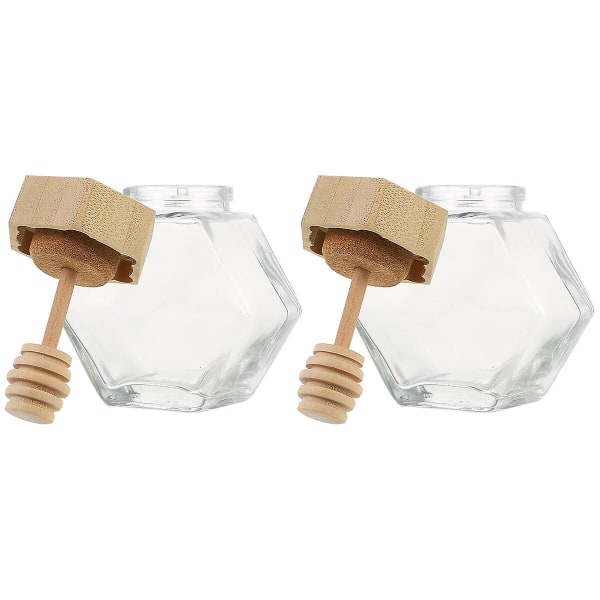 2 st Klarglasflaskor med lock Honungsförvaringsflaskor Transparent honungsburk Honungsburk Stick Glas Hav Assorted Color 8x7.3cm