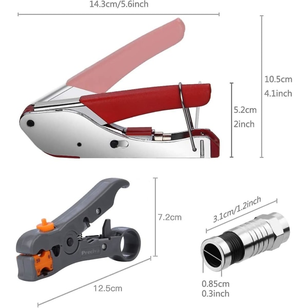 Kompressionstångsset, Krympverktyg Rg59 / Rg6 Avskiljningsverktyg Med 20 Stycken F-kontakter För Satellitkabel, Koaxialkabelavskiljningsverktyg