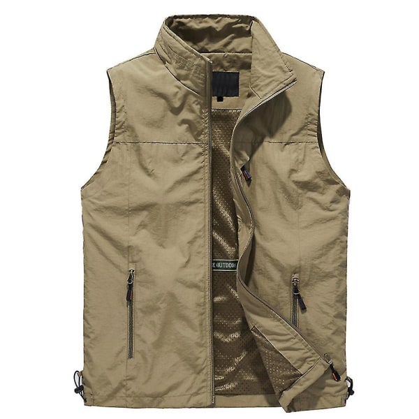 Mænds Udendørs Vest Mesh Åndbar Veste Fritids Sport Fiskevest 3XL Solid Khaki solid  Khaki 3XL