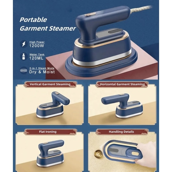 Bærbar Dampstryker for Klær, Håndholdt Klesdampstryker, Stryking & Damp 2 i 1, Stor Såleplate, 45S Oppvarming, Fab