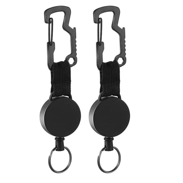 Uttrekkbar nøkkelring Kraftig nøkkelring Karabinkrok Nøkkelring med tau Multiverktøy for menn nøkkel-ID-kort (2 stk, svart)
