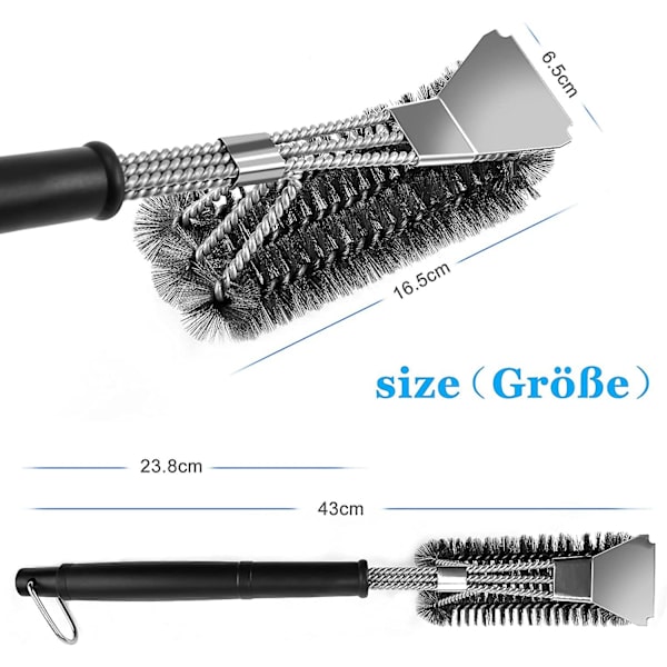 Grillbørste, Grillrengjøringsbørste med skrape, 46 cm lang, rustfrie stålbørster, for gass, kull, elektrisk og kulegrill