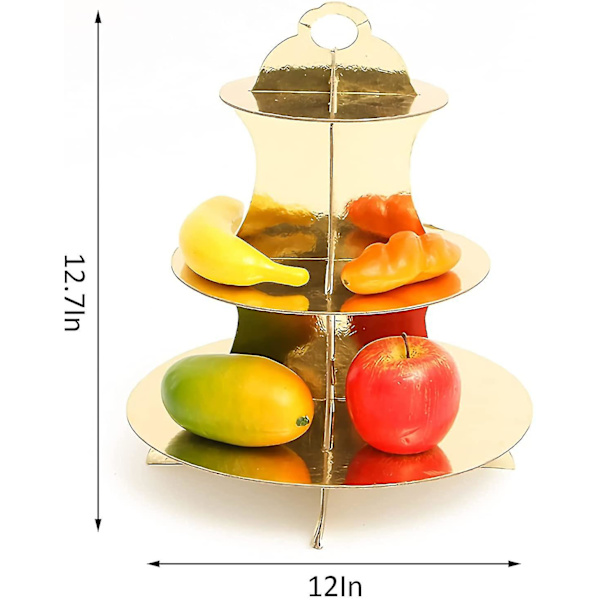 Förpackning med 4 runda cupcake-ställ i kartong, 3-vånings guld cupcake-hållare för bröllop, födelsedagsfest, examen
