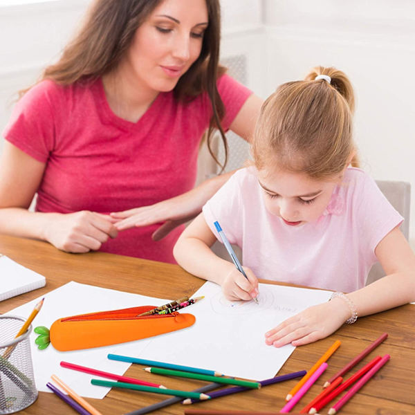 Silikone Blyant Pennepose Blyantæske Kontorartikler Pose Gulerod Pen (2 stk, Orange)