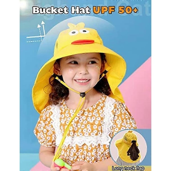 RYI) Söt solhatt för barn, justerbar, ventilerande bucket hat UPF 50+ solskyddskeps, rosa
