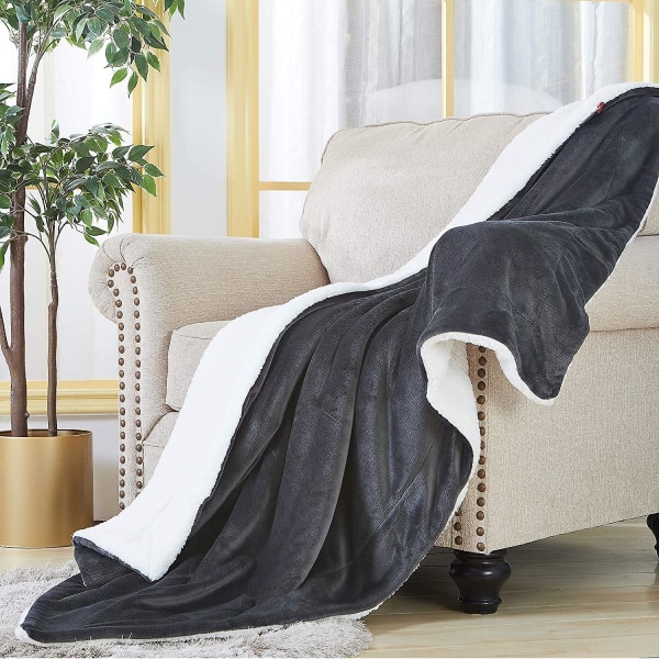 Tæppe Dobbeltsidet Tæpper, Hyggelige Tæpper, Tykt Varmt Sofa Tæppe Blødt Fleece Tæppe Til Sofa Kast Eller Stue Tæppe mørkegrå 150x200cm dark grey 150x200cm