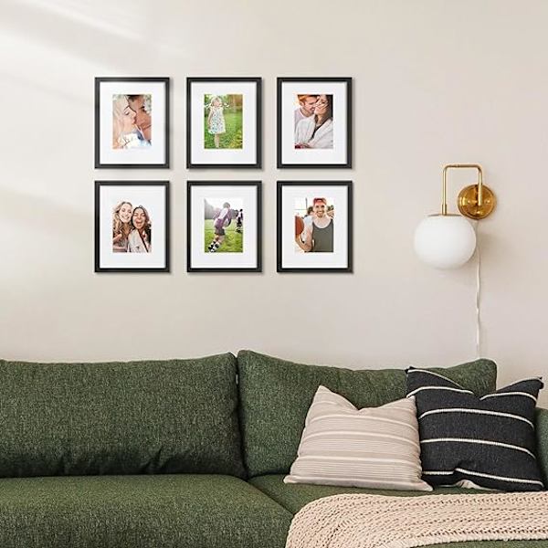 Bildramsset 8x10, 3-pack, tillverkad av högupplöst glas för 5x7 med passepartout eller 8x10 utan passepartout, väggmonterade fotoramar, svart