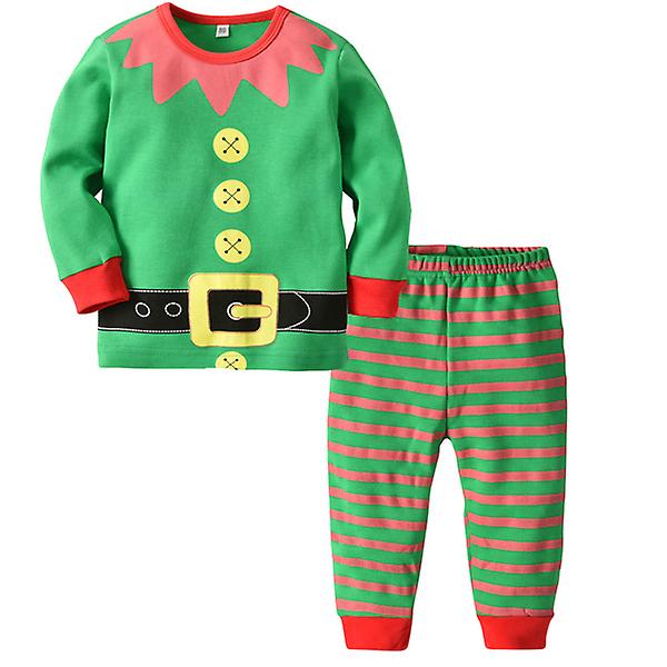 Christmas Cotton Long Sleeve Costume Suit Green Elf Festival Costumes Cosplay For Girls Boys (size 1