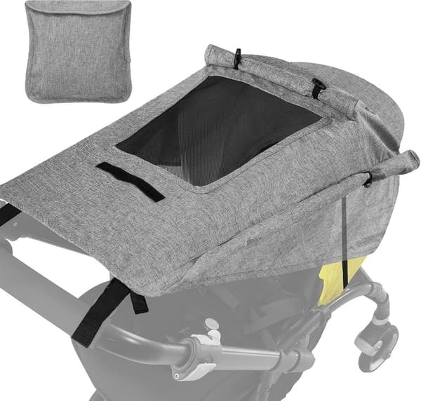 Universellt solskydd för barnvagn med visningsfönster, UV 50+-skydd, vattentätt, justerbart, enkel installation för spädbarn, grå