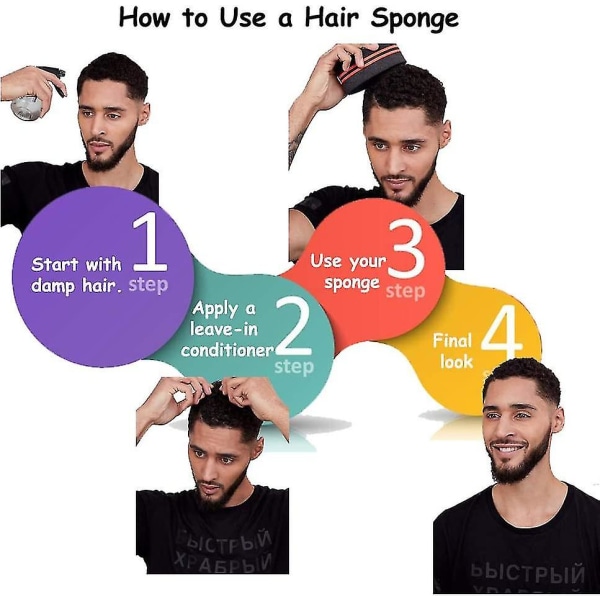 Hårkrøllesvamp, (2 stk) afro krøllesvamp store huller Barber hårbørste svamp Afro hår svamp for twists og dreads svart Botao