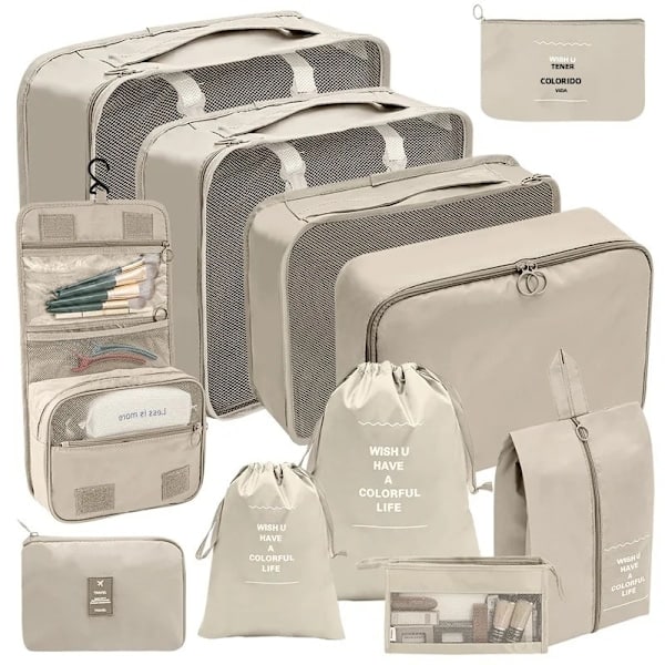 RYI_7/8/9/10 Delars Set Reseorganisatör Förvaringsväskor Resväska Packningskuber Set Fodral Bärbar Bagage Kläder Sko Ordning Påse Vikbar 9 st rosa