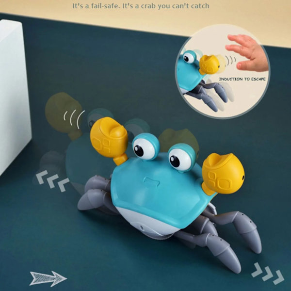 Krybende Krabbe Legetøj, Interaktivt Krabbe Legetøj til Babyer med Musik og Lys, Syngende Legetøj med Automatisk Hindring Undgåelse, USB Opladning Design over 3 År