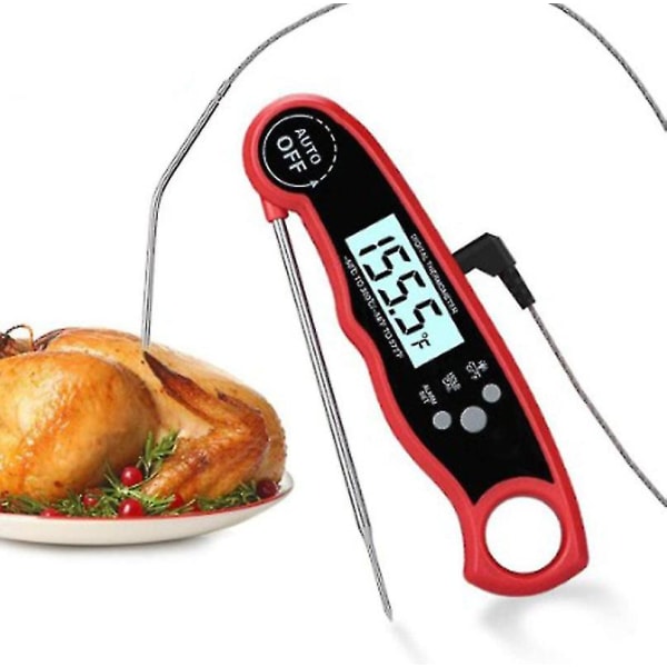 Kødmåler Grilltermometer, LCD Digital Stegetermometer Køkkentermometer Med 2 Rustfrie Stålsonder & Lang Tråd & Magnet, Temperatur